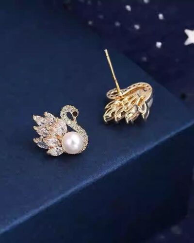 Swan Diamond and Pearl Earrings S925 Sterling Silver