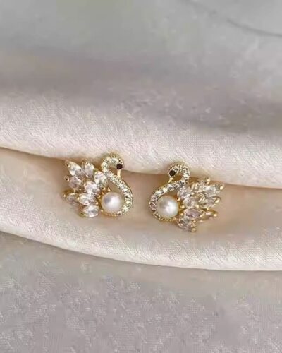 Swan Diamond and Pearl Earrings S925 Sterling Silver