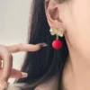 Sweet Ball Pendant Christmas Bow Earrings for Women