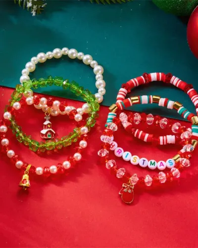 Sweet Clay Crystal Christmas Beaded Bracelets for Womenの別ビュー