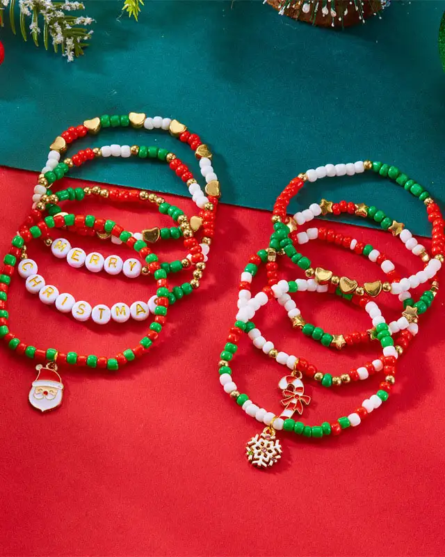 Sweet Clay Crystal Christmas Beaded Bracelets for Women - Image 7