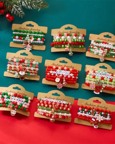Sweet Clay Crystal Christmas Beaded Bracelets for Women