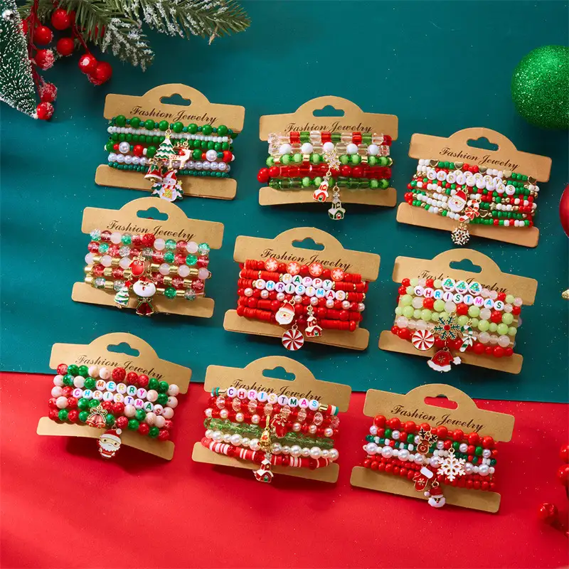 Sweet Clay Crystal Christmas Beaded Bracelets for Women