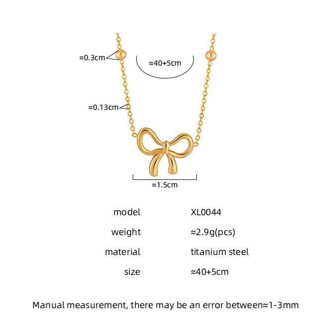 Sweet Gold Plated Bow Stainless Steel Necklace for Women 7