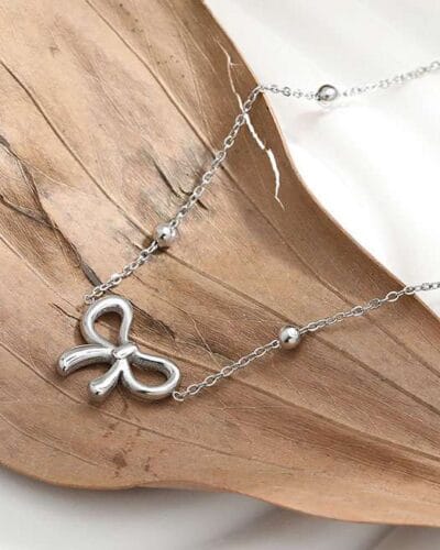 Sweet Gold Plated Bow Stainless Steel Necklace for Women 8