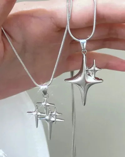 Sweet Y2K Stainless Steel Silver Star Pendant Necklace