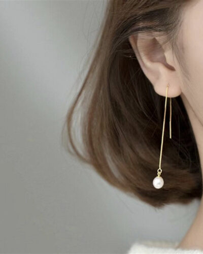 Thin Single Pearl Threader Earrings Gold & Silver