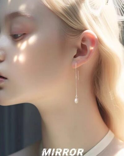 Thin Single Pearl Threader Earrings Gold & Silver