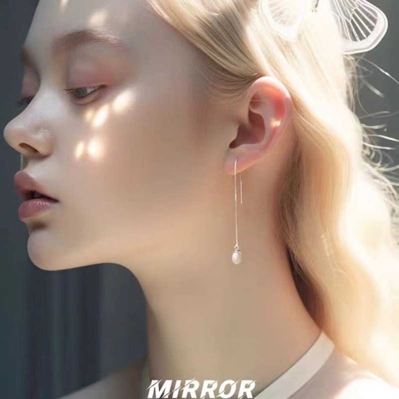 Thin Single Pearl Threader Earrings Gold & Silver