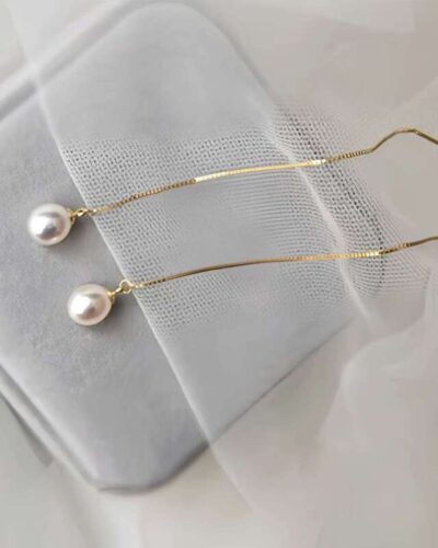 Thin Single Pearl Threader Earrings Gold & Silver