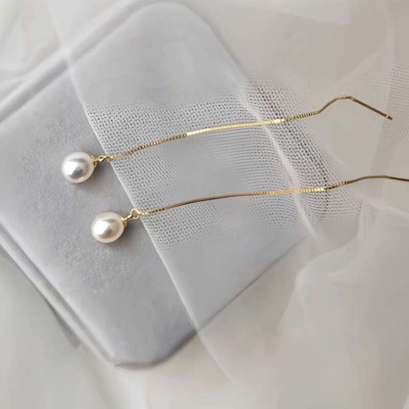 Thin Single Pearl Threader Earrings Gold & Silver