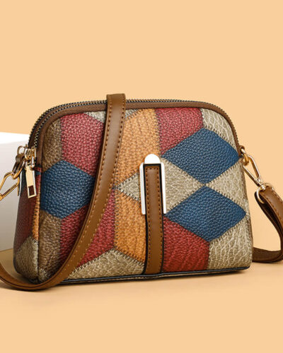 Tiny Leather Colorblock Patchwork Crossbody Bag For Daily