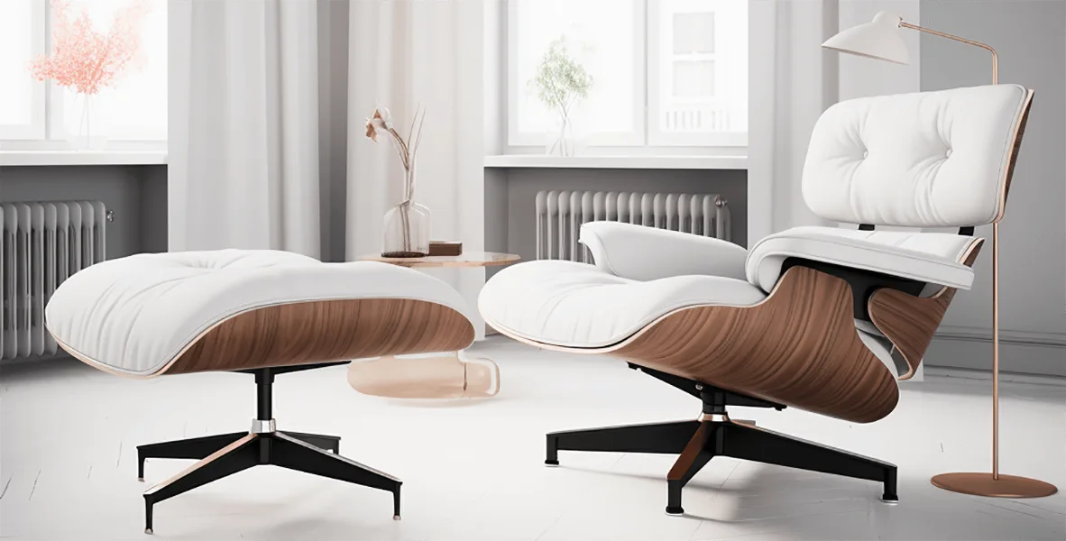 Top Leather Mid Century Chaise Lounge Chair with Ottoman 1 1