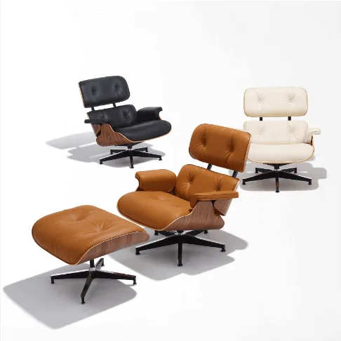 Top Leather Mid Century Chaise Lounge Chair with Ottoman 2