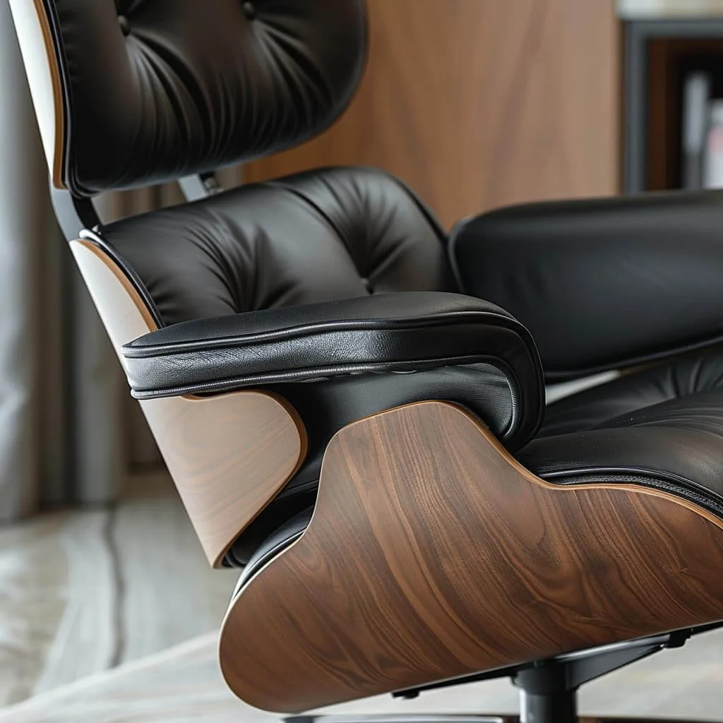Top Leather Mid Century Chaise Lounge Chair with Ottoman 24
