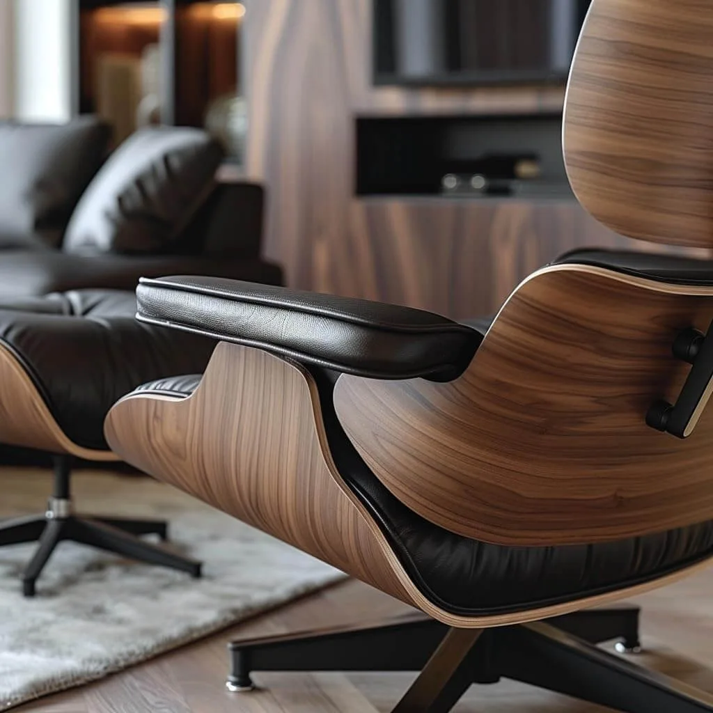 Top Leather Mid Century Chaise Lounge Chair with Ottoman 25