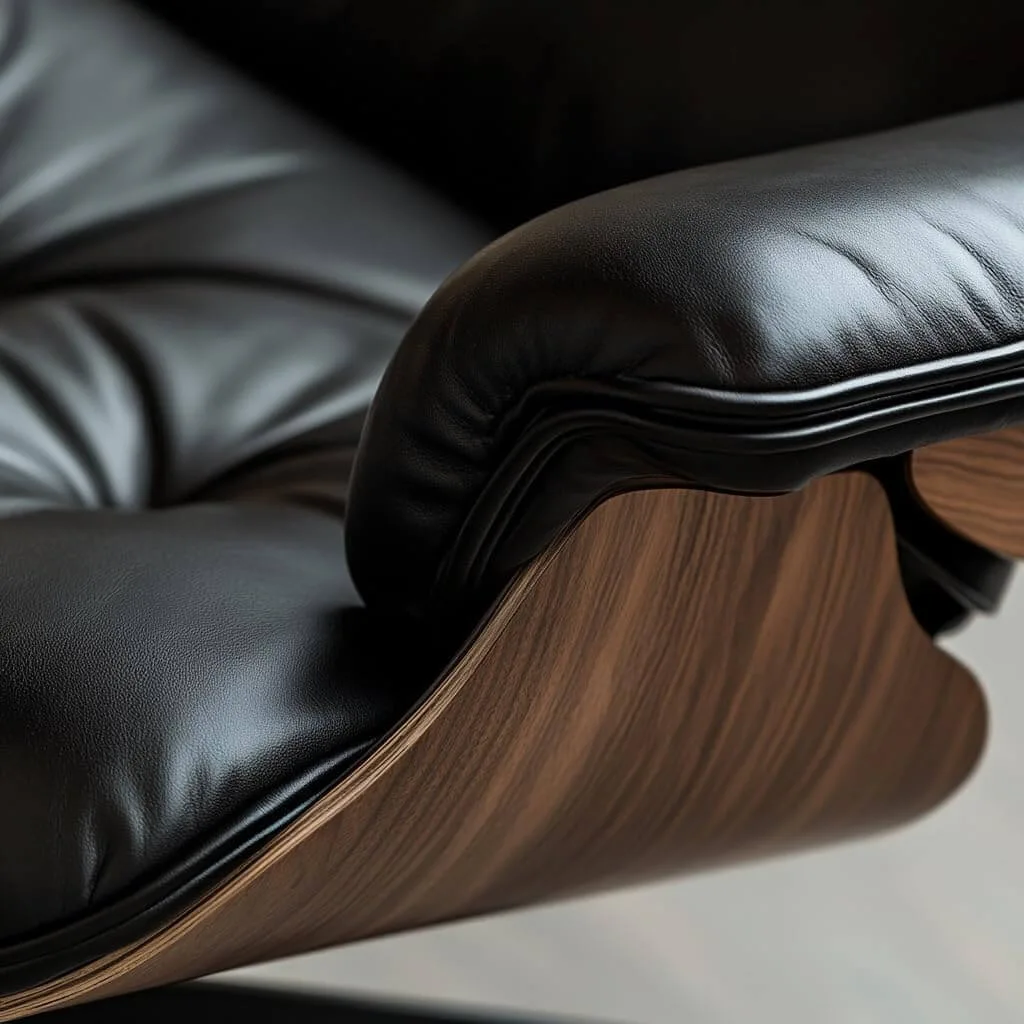 Top Leather Mid Century Chaise Lounge Chair with Ottoman 4