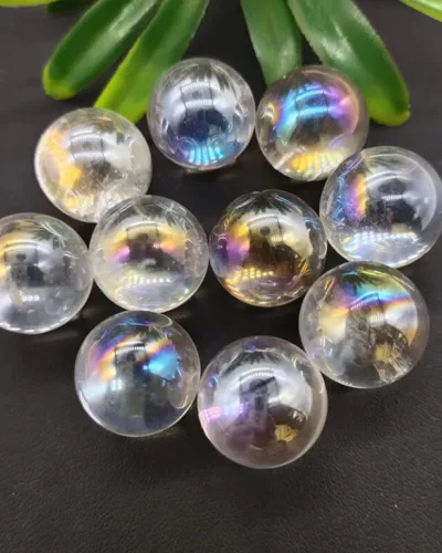 Transparent Clear Quartz Sphere with Rainbow Aura
