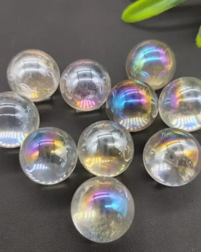 Transparent Clear Quartz Sphere with Rainbow Aura