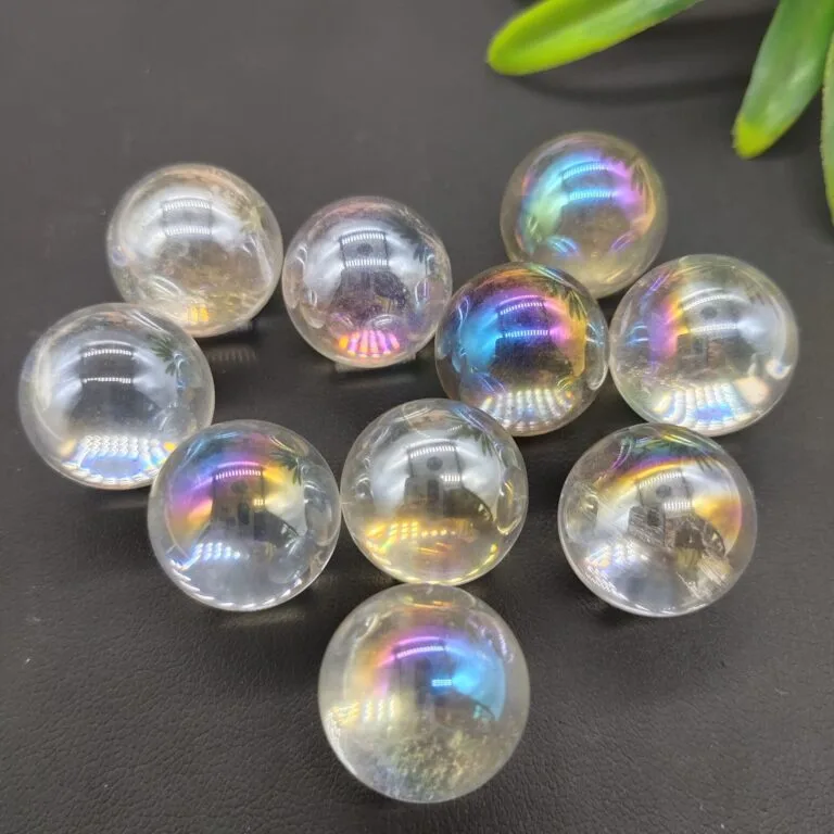 Transparent Clear Quartz Sphere with Rainbow Aura
