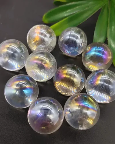 Transparent Clear Quartz Sphere with Rainbow Aura