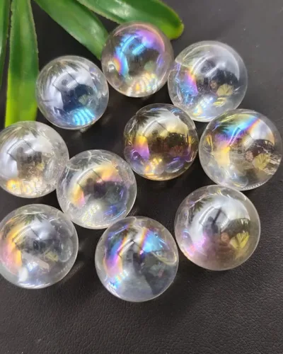 Transparent Clear Quartz Sphere with Rainbow Aura