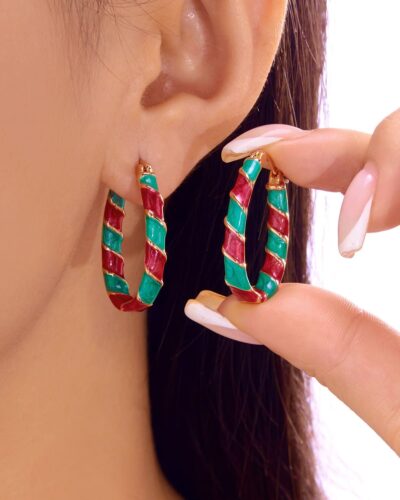 Trendy Candy Cane Hoop Earrings for Xmas Holidays