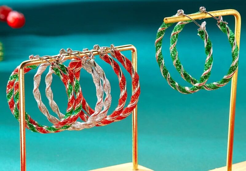 Trendy Candy Cane Hoop Earrings for Xmas Holidays