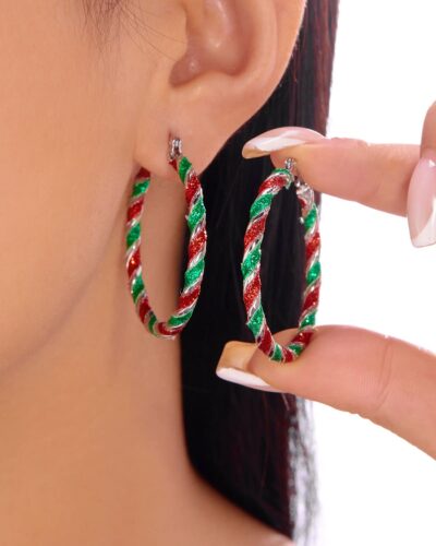 Trendy Candy Cane Hoop Earrings for Xmas Holidays