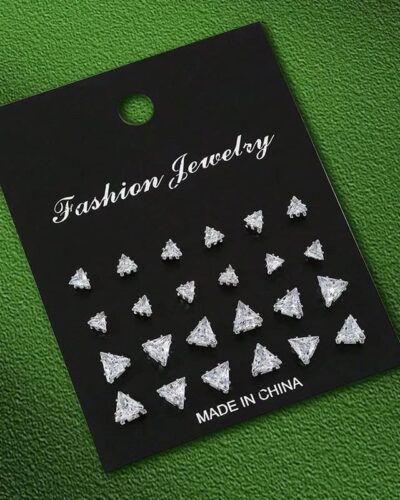 12Pairs Simple Rhinestone Stainless Steel Earring Studs