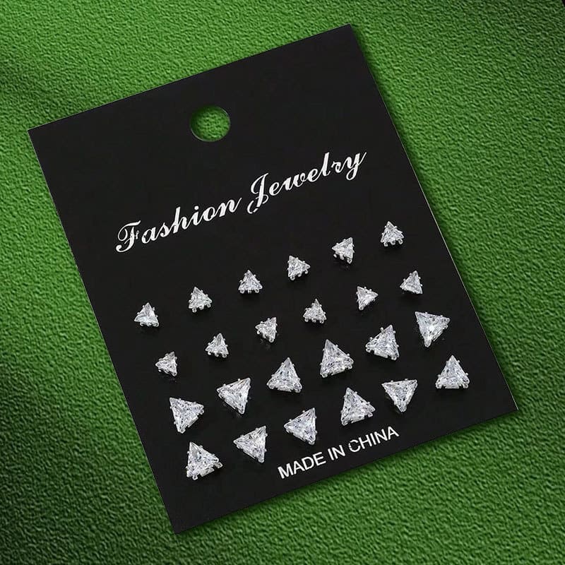 12Pairs Simple Rhinestone Stainless Steel Earring Studs