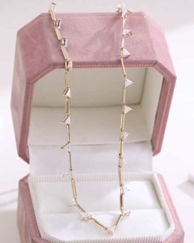 Triangular Cut Moissanite Necklace with 18K Gold