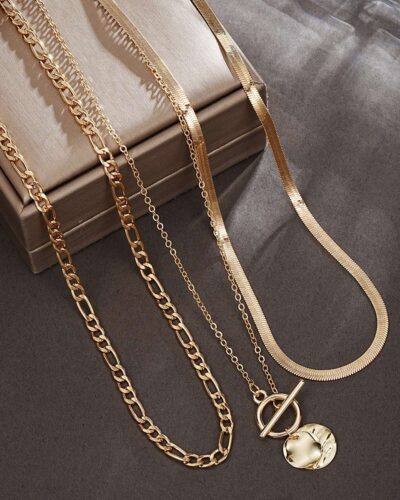 Alternative view of Triple-Layer Snake Chain Necklace with Coin Pendant