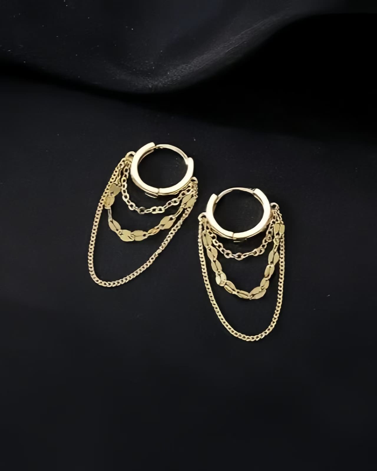 Triple Tassel Chain Dangling Tiny Huggie Hoop Earrings