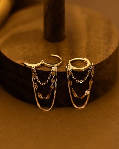 Triple Tassel Chain Dangling Tiny Huggie Hoop Earrings