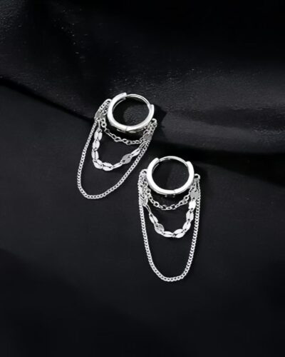 Triple Tassel Chain Dangling Tiny Huggie Hoop Earrings