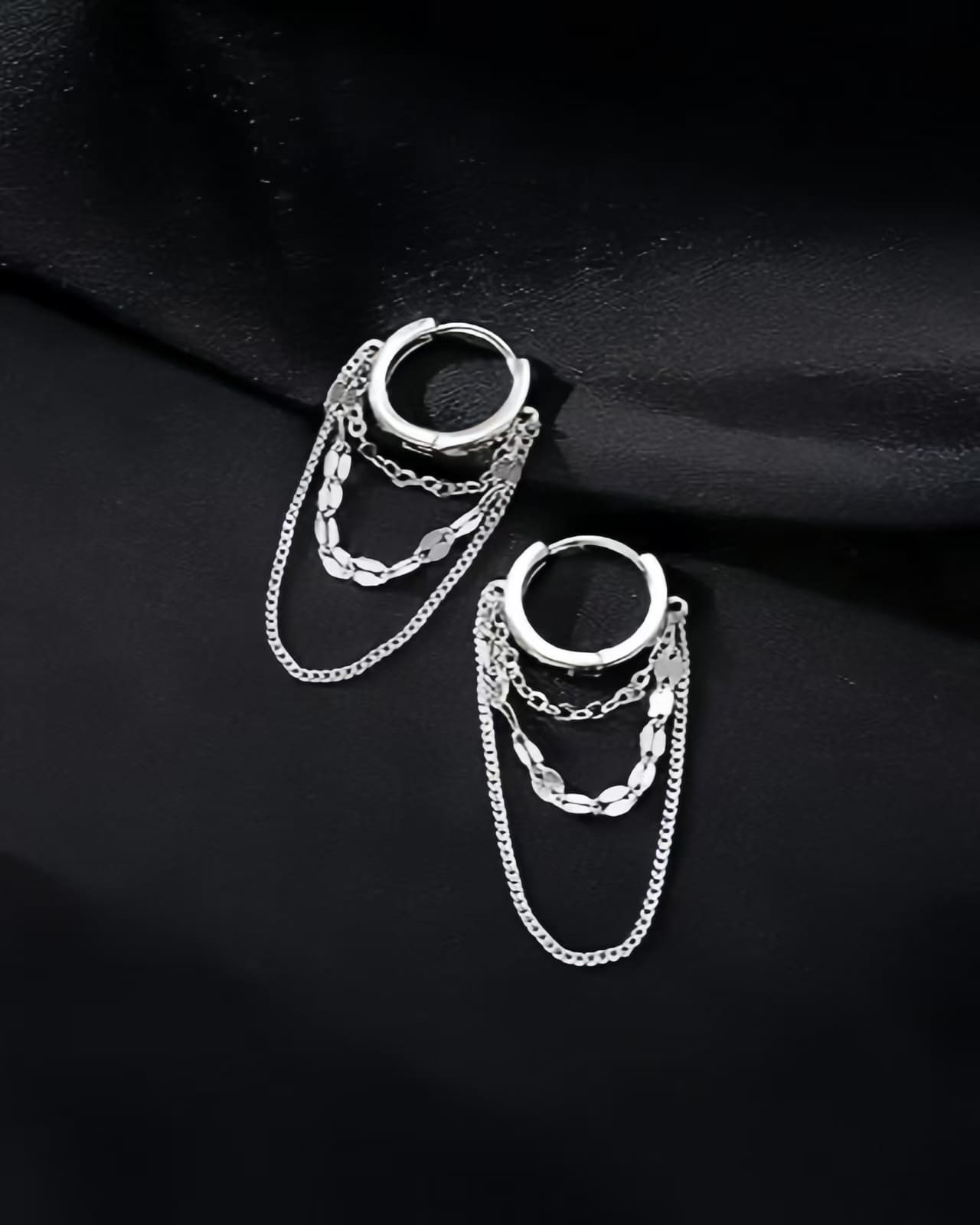 Triple Tassel Chain Dangling Tiny Huggie Hoop Earrings