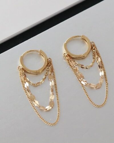 Triple Tassel Chain Dangling Tiny Huggie Hoop Earrings