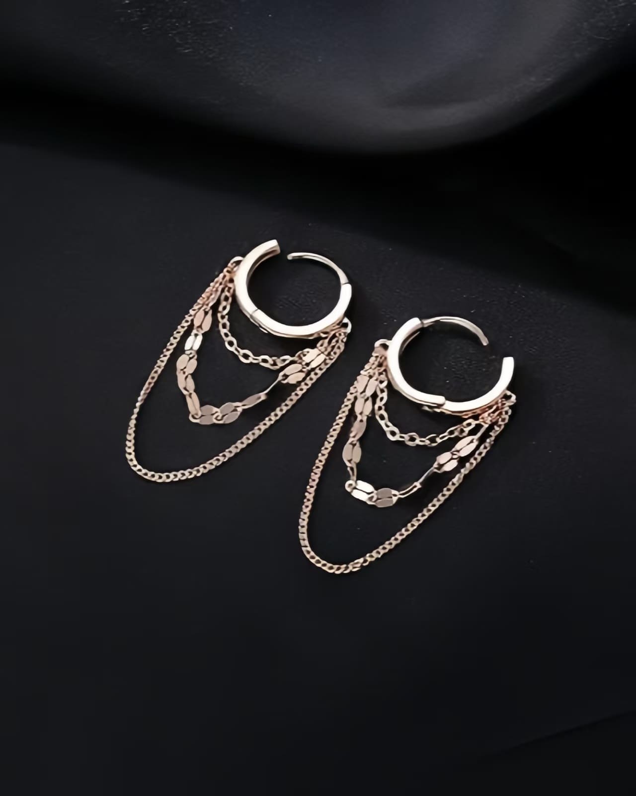 Triple Tassel Chain Dangling Tiny Huggie Hoop Earrings