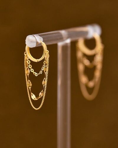 Triple Tassel Chain Dangling Tiny Huggie Hoop Earrings