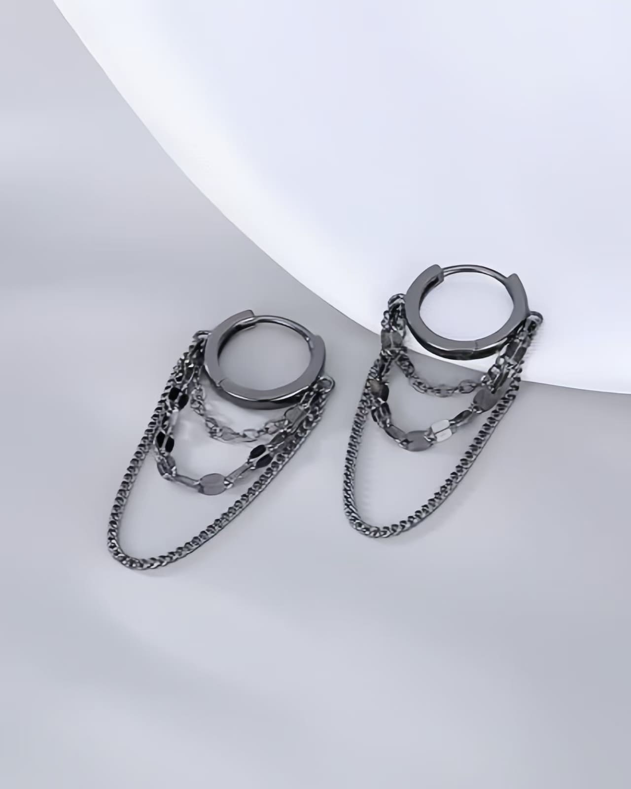 Triple Tassel Chain Dangling Tiny Huggie Hoop Earrings