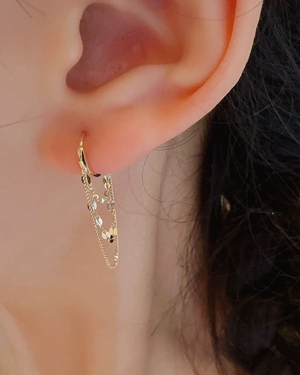 Triple Tassel Chain Dangling Tiny Huggie Hoop Earrings