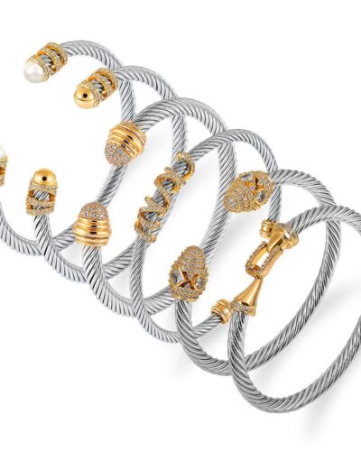 Twisted Two-Tone Cable Adjustable Stainless Steel Bracelet