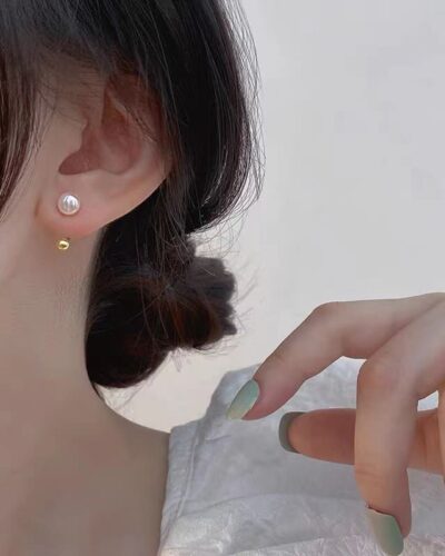 U-Shaped Helix Freshwater Pearl Piercing Stud Earrings