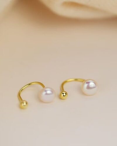 U-Shaped Helix Freshwater Pearl Piercing Stud Earrings