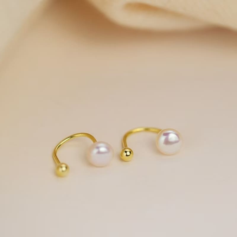 U-Shaped Helix Freshwater Pearl Piercing Stud Earrings