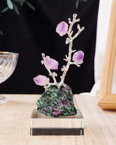 Genuine Amethyst Crystal Growing Tree Raw Stone Base