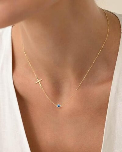 Unique Birthstone Cross Necklaces Stainless Steel