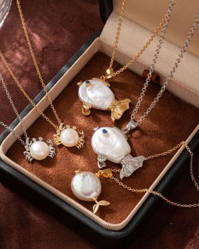 Delicate Fish Crab Shape Freshwater Pearl Necklace