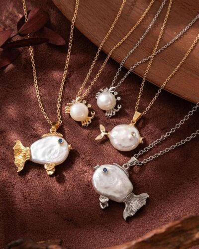Delicate Fish Crab Shape Freshwater Pearl Necklace